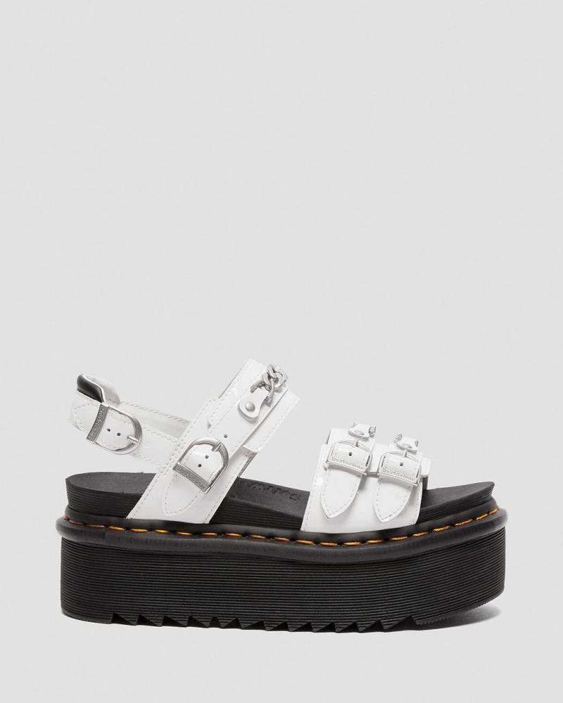 White Women's Dr Martens Voss II Chain Patent Leather Gladiator Sandals | CA 302VRW